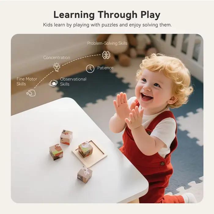 Blocs en bois éducatifs pour bébé, cubes de puzzle six faces, jeu d'apprentissage précoce, cadeau pour enfant, thèmes animaux et nature, sports, professions