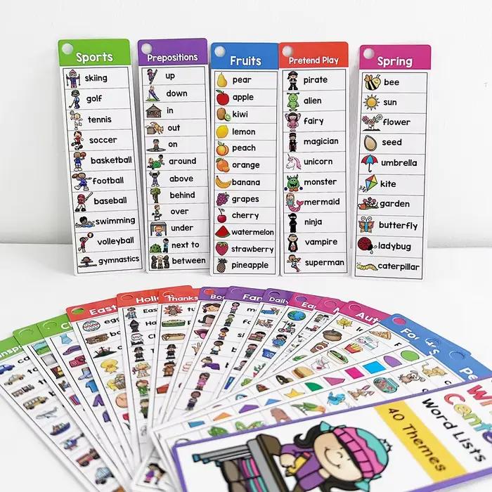 Cartes de listes de mots anglais Montessori pour enfants, matériel pédagogique ESL, mots de vue, écriture, construction de vocabulaire, jouets d'apprentissage pour l'autisme