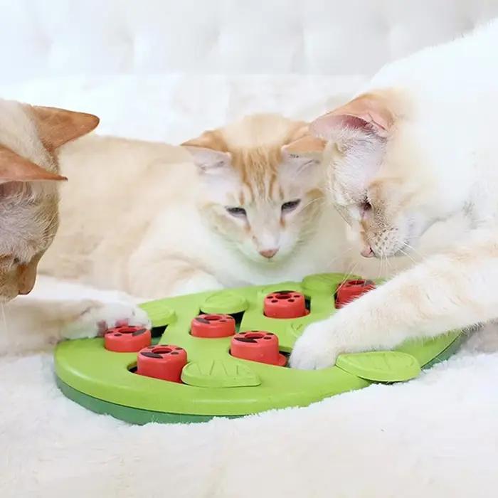 Puzzle et jeu pour la journée pluvieuse – Puzzle interactif pour friandises pour chat, jouets pour chat, fuite de nourriture, planche à gratter pour chat