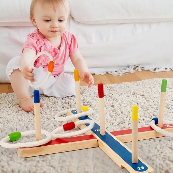 Jeu de anneaux en bois pour enfants développement social et coordination œil-main occasions familiales et scolaires