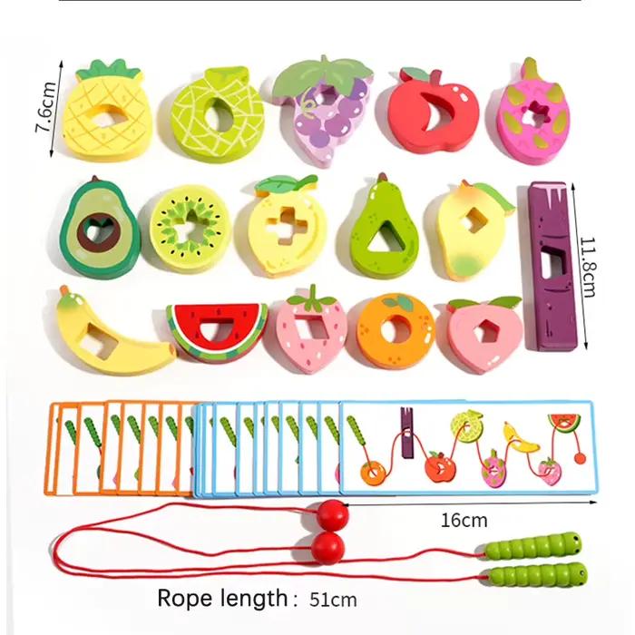 Jeu de perles de ver aux fruits en bois - Jouet éducatif Montessori favorise la motricité fine et le développement cognitif chez les jeunes enfants