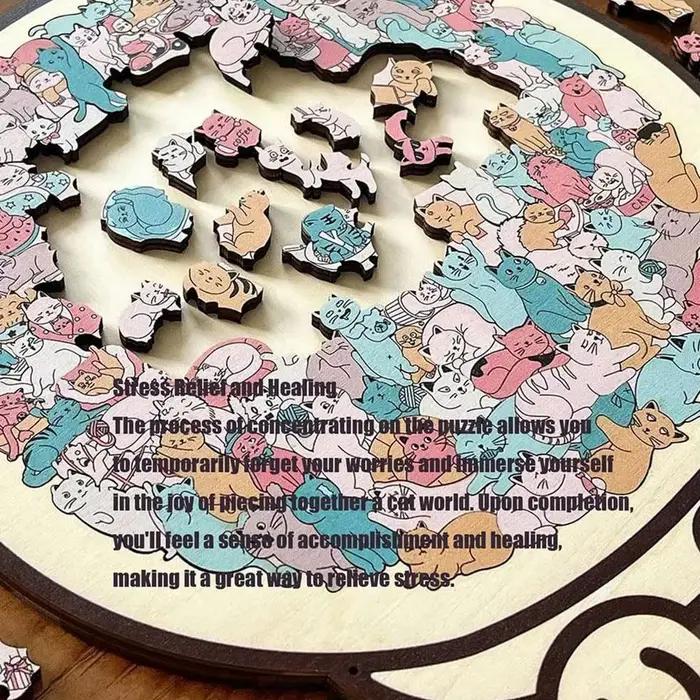 Puzzle en bois en forme de chat 135 pièces unique et irrégulières pour les amoureux des chats occasions spéciales-decoration-interieur-famille-amis