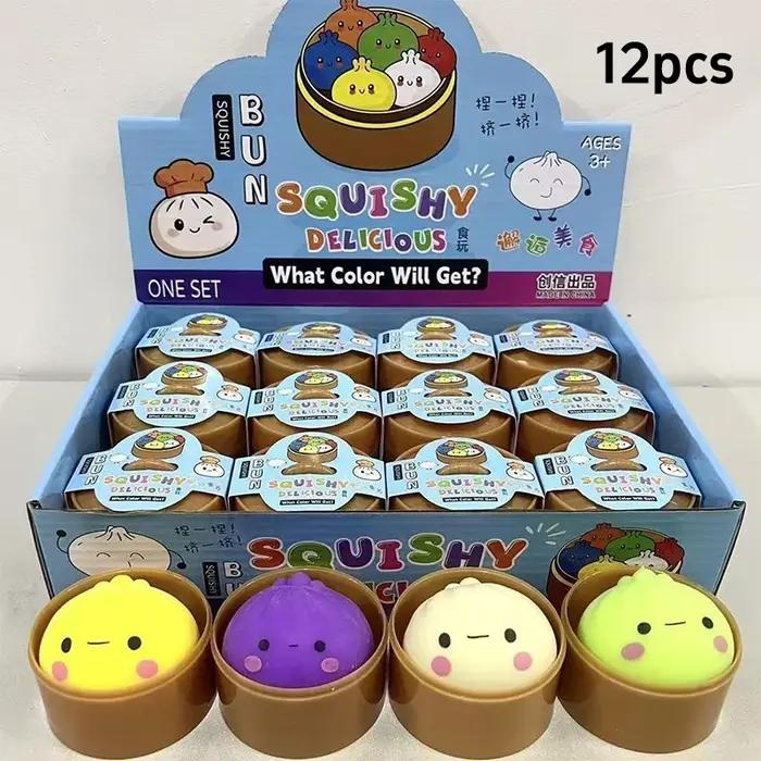 Boule anti-stress multicolore en forme de pain vapeur Smiley Bun