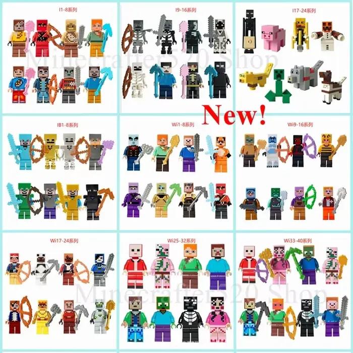 8 pièces/lot Minecrafte Creeper petits blocs de construction EnderDragon bricolage Steve Cube squelette cheval figurines