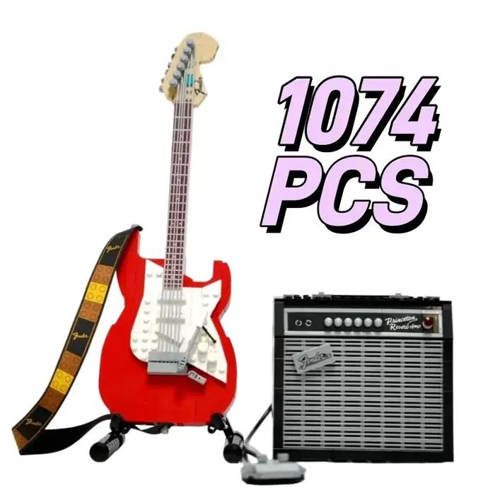 Nouveauté 2025 – Blocs de construction créatifs Guitare 1074 pièces – Briques d'assemblage éducatives – Cadeau d'anniversaire