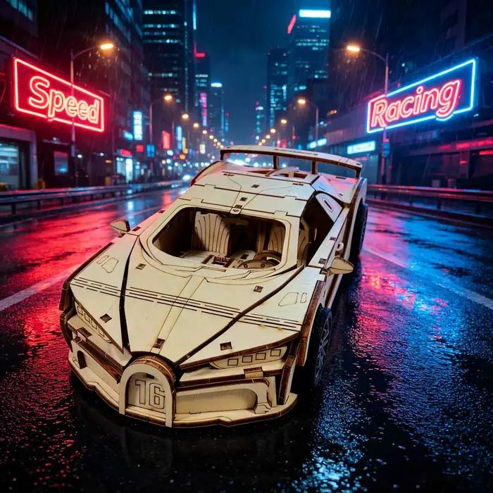 Puzzle de voiture de course en bois 3D : Cadeau artisanal DIY amusant et éducatif