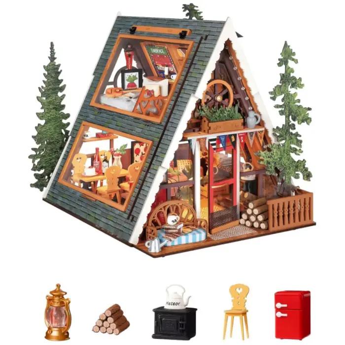 Kit de maison miniature Rolife DIY, cabane en forme de A, puzzle en bois 3D, petite maison avec lanterneau ouvrable pour adolescents et adultes