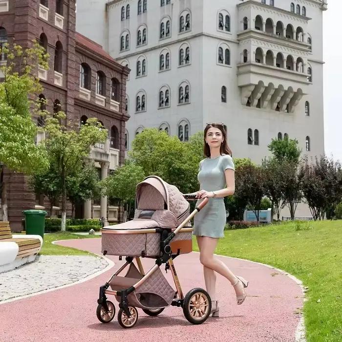 Système de poussette 3-en-1, poussette bébé anti-choc pour 0-4 ans jusqu'à 22 kg, poussette pliable