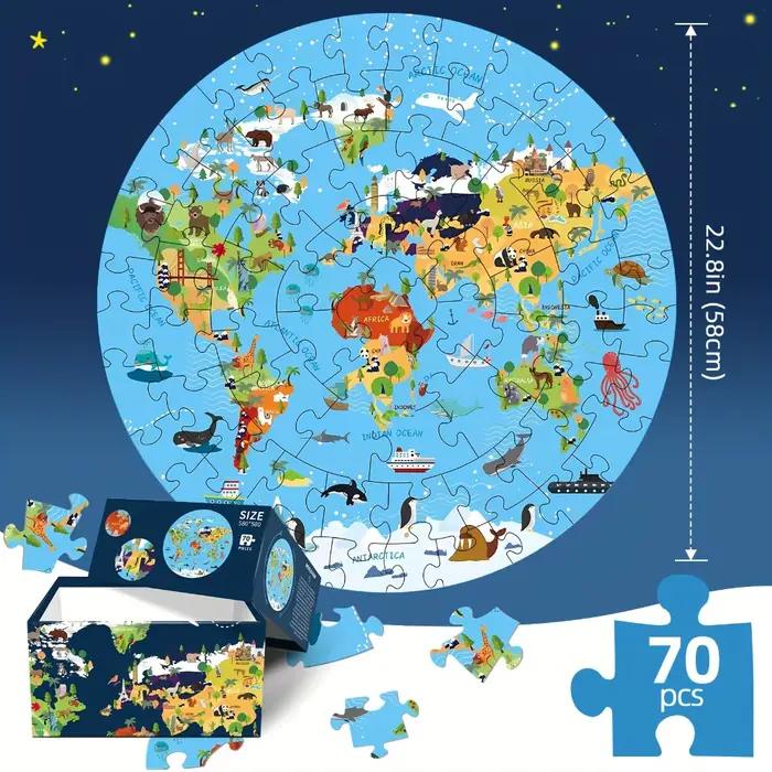 Puzzle de géographie du monde avec animaux pour enfants