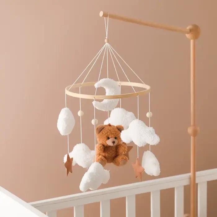 Lit de bébé Mobile en bois, hochet, jouet en feutre doux, ours de dessin animé, support Mobile, boît
