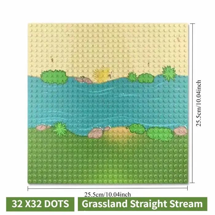 Plinthe 32x32 pour blocs de construction, rivière de prairie, Jungle tropicale, ville, série de route, courbe droite, pièces d'assemblage d'intersection