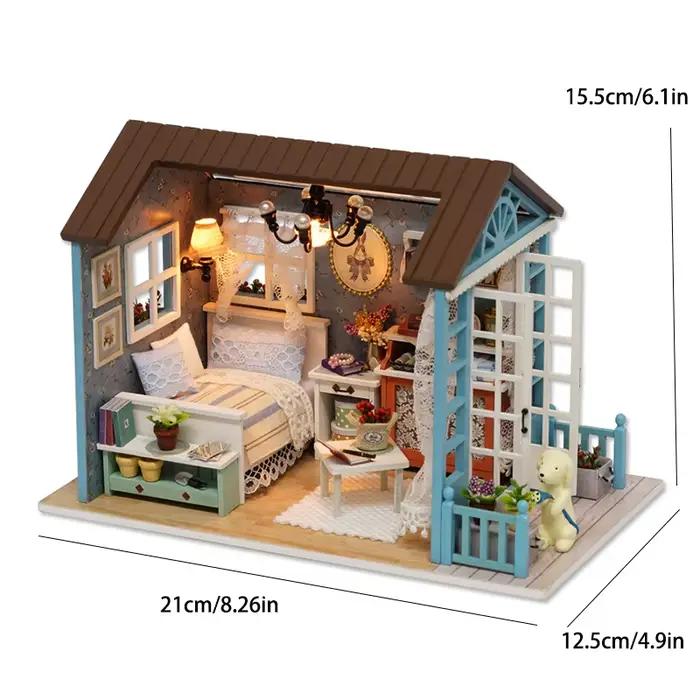 Kit de maison de poupée Miniature à assembler, Puzzle 3D en bois, artisanat de chambre avec meubles,