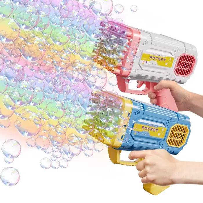 Pistolet à bulles KNYYSECQ à 42 trous pour enfants de 3 à 6 ans activités de plein air et fêtes d'anniversaire en bleu ou rose