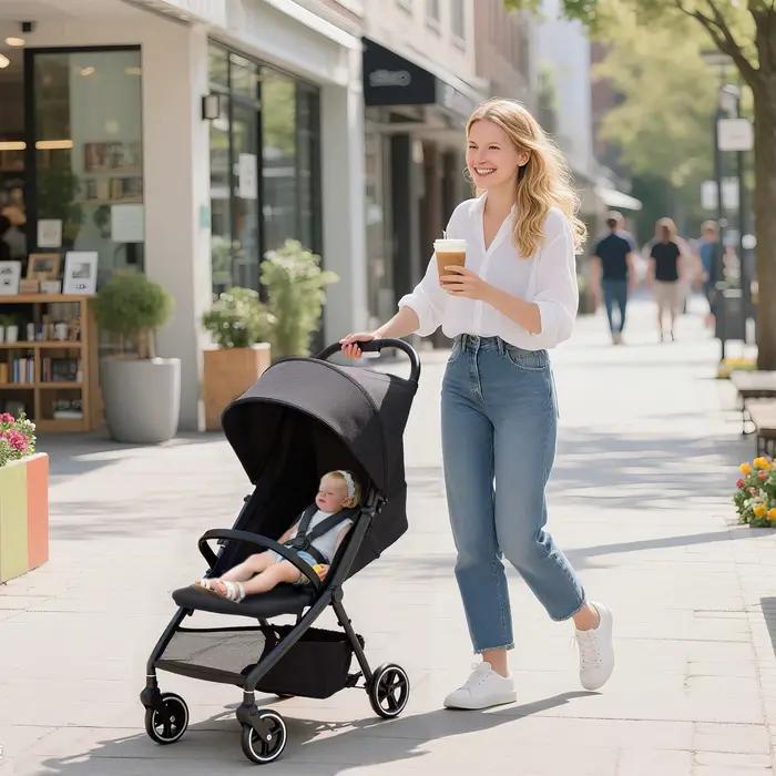 Poussette pliable pour bébé avec dossier inclinable