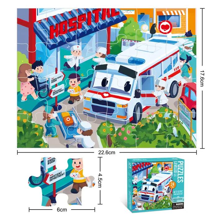Puzzle de dessin animé sur le thème du trafic urbain, 24/30/35/48 pièces/ensemble, mini puzzle artistique, cadeau éducatif, jouet familial pour enfants et adultes