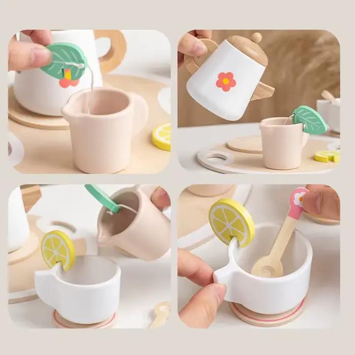 Jouets de simulation en bois pour enfants ensemble de cuisine service à thé en bois réaliste cadeaux pour enfants occasions spéciales