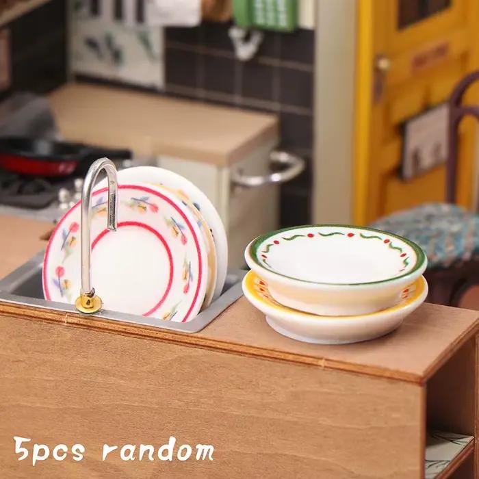 5 pièces 1/12 Mini assiettes plats modèle Simulation cuisine décoration maison de poupée poupées
