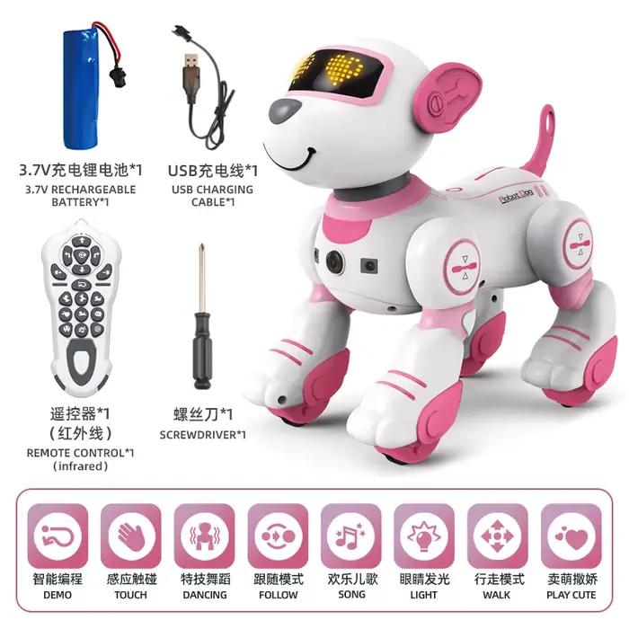 Jouet robot chien intelligent : commande vocale, figures programmables, détection tactile, musique et danse, cadeau pour garçons et enfants