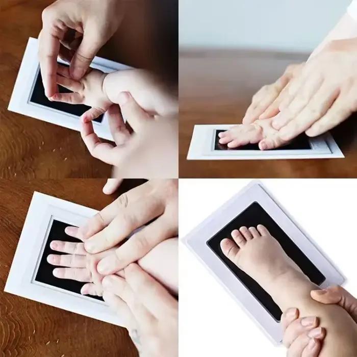 Kit de Tampons Encreurs pour Empreintes de Mains et Pieds de Bébé Sûre Sans Lavage Cadeau Souvenir Cadre Photo Occasions Spéciales Nouveau-Né