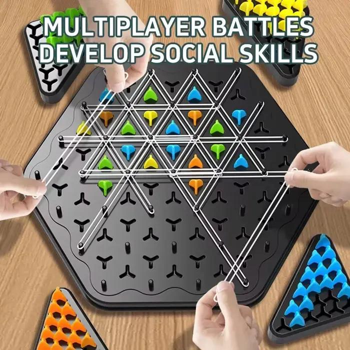 Jeu d'échecs Triangle Chain, jeu de société Triggle avec élastiques, plateau hexagonal pour 2 à 4 joueurs, jeu de table familial pour enfants/adultes