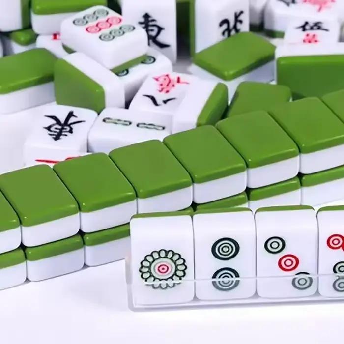 Ensembles de Mahjong, jeu de société avec grand sac de rangement, jeu de Table Portable avec 144 carreaux de Mahjong en résine mélamine pour les loisirs en famille