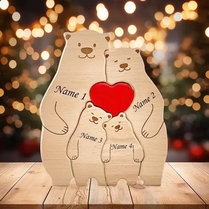 Puzzle ours familial personnalisé – Décor rustique en bois
