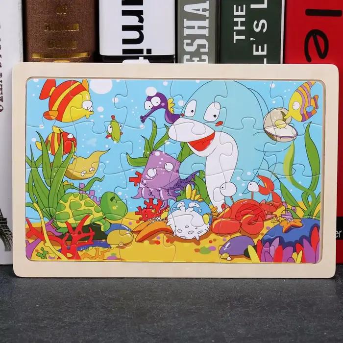 Puzzles en bois 24 pièces animaux de dessin animé jouets éducatifs pour enfants occasions spéciales cadeau d'anniversaire noël développement éducatif