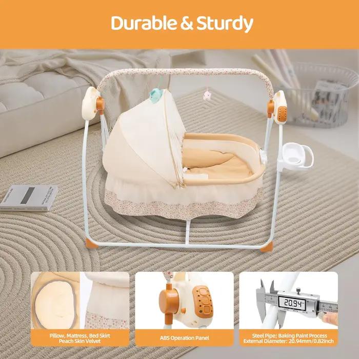 Berceau électrique pour bébé, 5 vitesses de balancement, berceuses Bluetooth, pliable, portable, cap