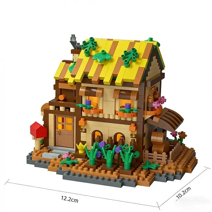 Ensemble de blocs de construction en bois - Modèle miniature de cabane forestière