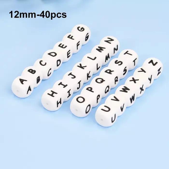 LOFCA 40 pièces/lot Alphabet 12mm lettre de qualité alimentaire perles en Silicone bébé perle sucette chaîne sans BPA