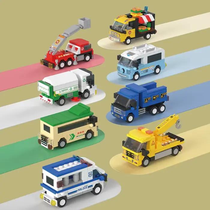 8 jouets puzzle, blocs de construction, voitures coulissantes, véhicules de simulation sur le thème