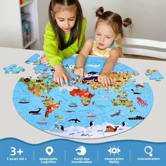 Puzzle de géographie du monde avec animaux pour enfants