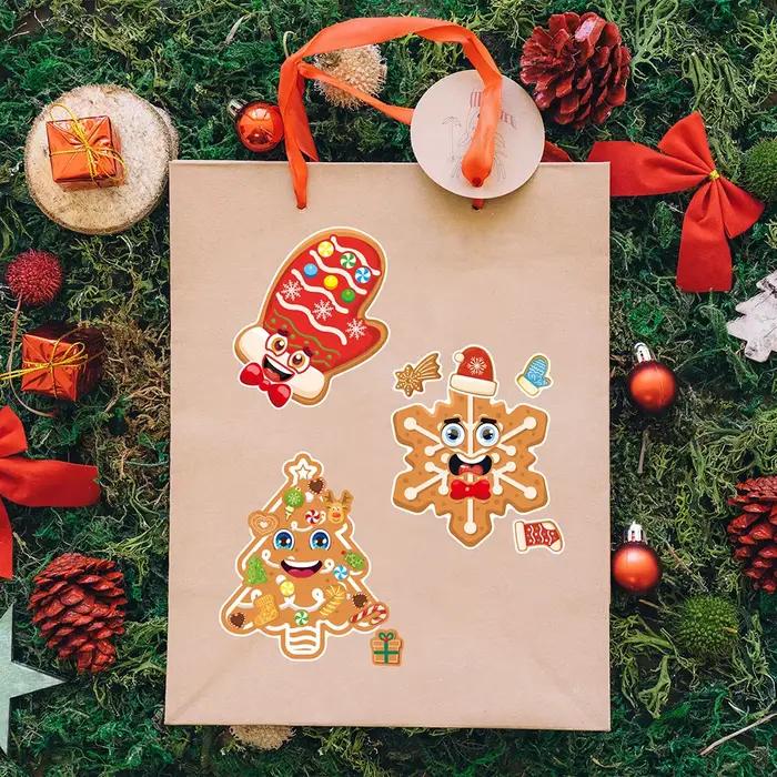 Autocollants de puzzle de Noël mignons pour enfants visage bonhomme en pain d'épice flocon de neige décoration de fête puzzle bricolage 6 feuilles 12 feuilles occasion spéciale