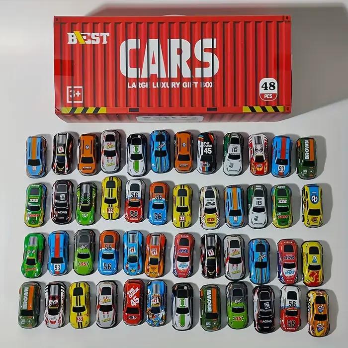 Ensemble de 48 voitures de course simulées en métal multicolore pour jeux de compétition et cadeaux d'anniversaire pour adolescents et adultes
