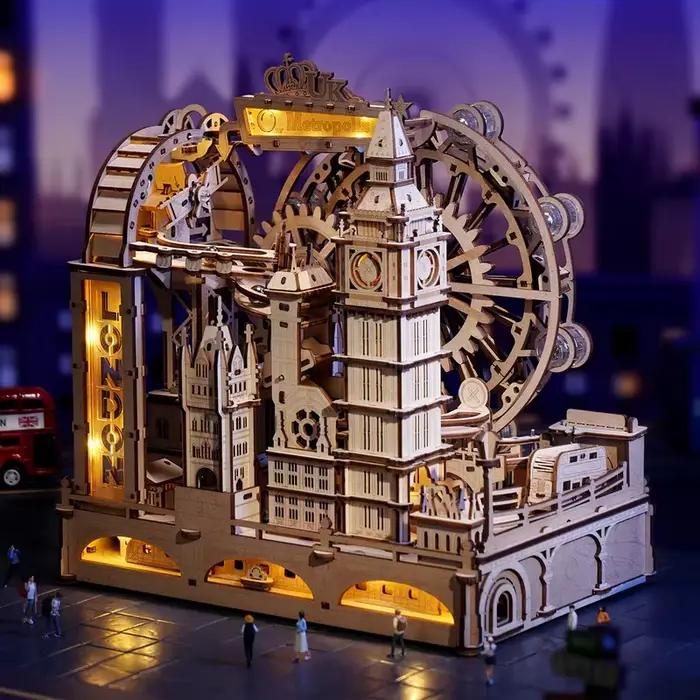 Puzzle en bois 3D Londres - Modèle de la ville avec lumières - Kit de construction de monuments emblématiques pour adultes et adolescents