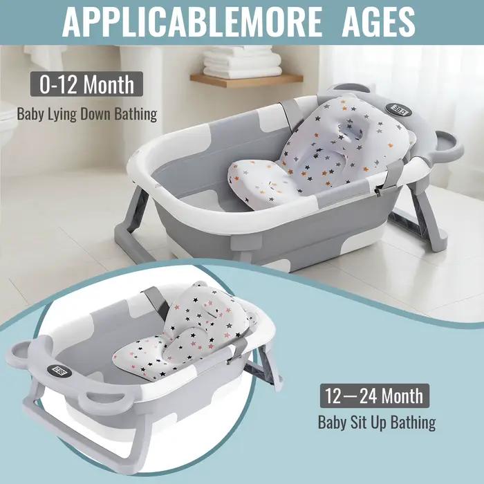 Baignoire pliable Zollor avec thermomètre intégré et coussin de suspension pour bébés de 0 à 36 mois bain couché bain debout sécurité confort usage quotidien voyages cadeau naissance