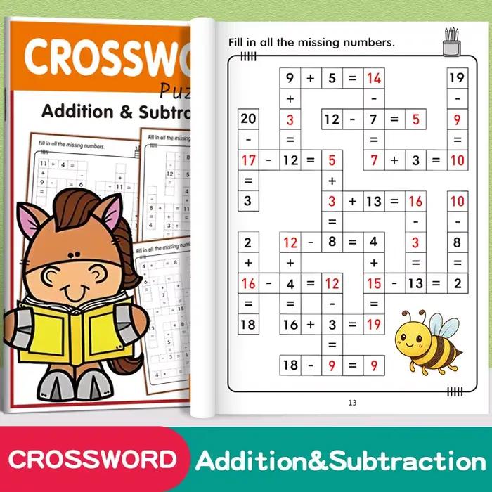 Puzzle de mots croisés mathématiques, addition, soustraction dans les 20 ans, pour enfants âgés de 5