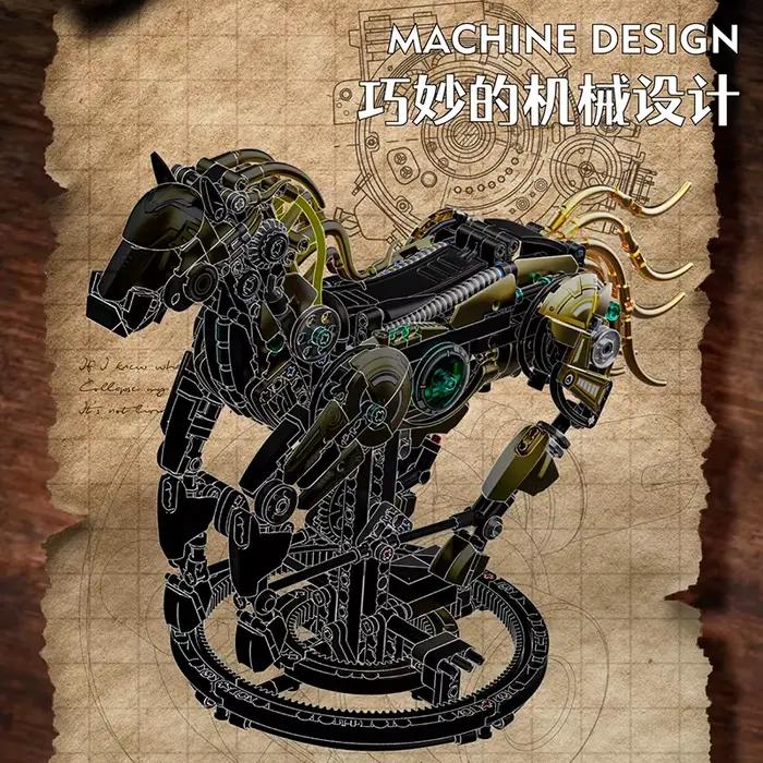 Bloc de construction de cheval mécanique avec membres et lumières mobiles jouet d'assemblage dynamique éducatif STEM programmable or pour occaions spéciales adolescents