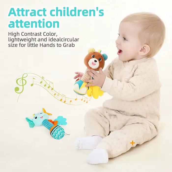 Hochets pour bébé, Animal en peluche doux, poignée, jouets pour bébé, Shaker froissé, grinçant, acce