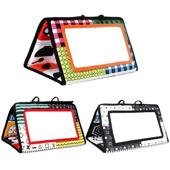 Miroir Tummy Time pour Nouveau-Né Noir et Blanc Montessori Jouet Sensoriel Activités à Contraste Élevé pour Développement Physique et Cognitif Occasions de Jeu Libre et Temps de Ventre