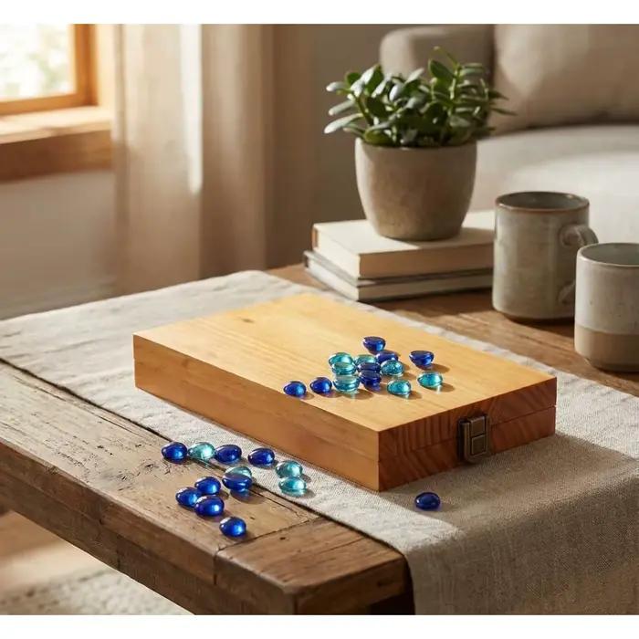 Ensemble de jeu de société Mancala en bois plateau de jeu pliant avec pierres de verre bicolores jeu de stratégie Oware classique pour occasions spéciales famille amis