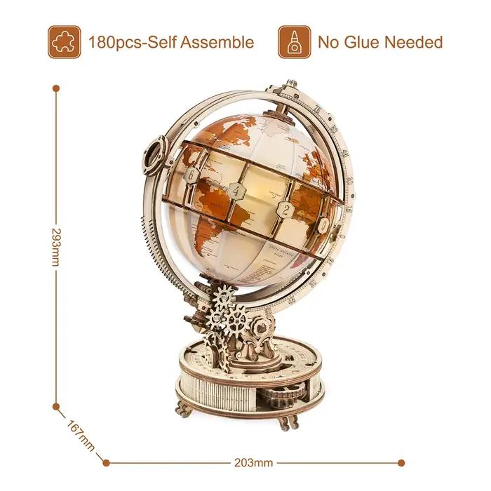 Globe en bois à assembler soi-même, modèle de puzzle 3D, jouet créatif, ornement lumineux, idéal comme cadeau d'anniversaire pour enfants/adultes