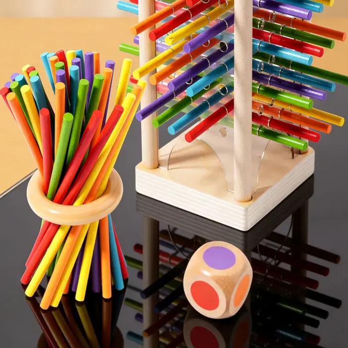 Jouet de traction de bâton en bois lisse et poli pour tout-petits, bois résistant aux fissures, jeu de bâton coloré avec boules de dés, apprentissage par le jeu, coordination œil-main, motricité fine, activités physiques, occasions spéciales, cadeaux de naissance, anniversaires
