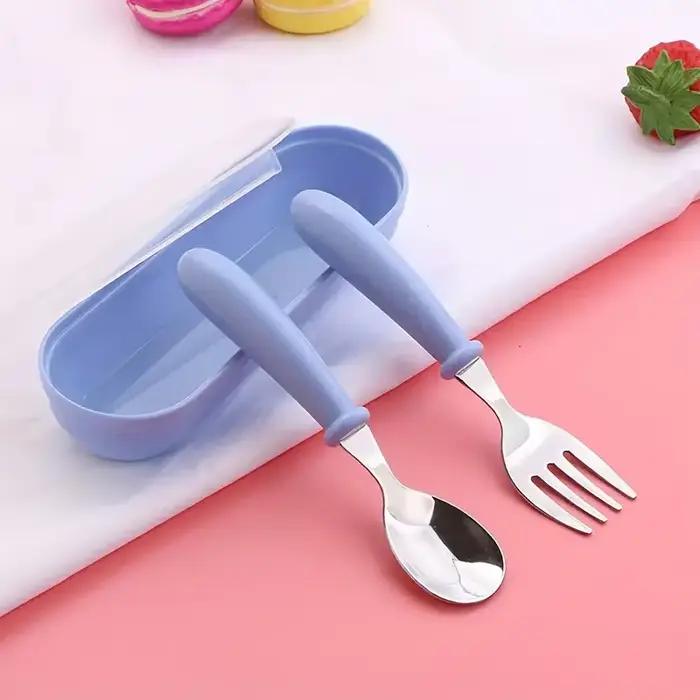 Couverts en acier inoxydable pour enfants 3-6 ans boîte adaptée apprendre à manger occasions spéciales bleu rose vert