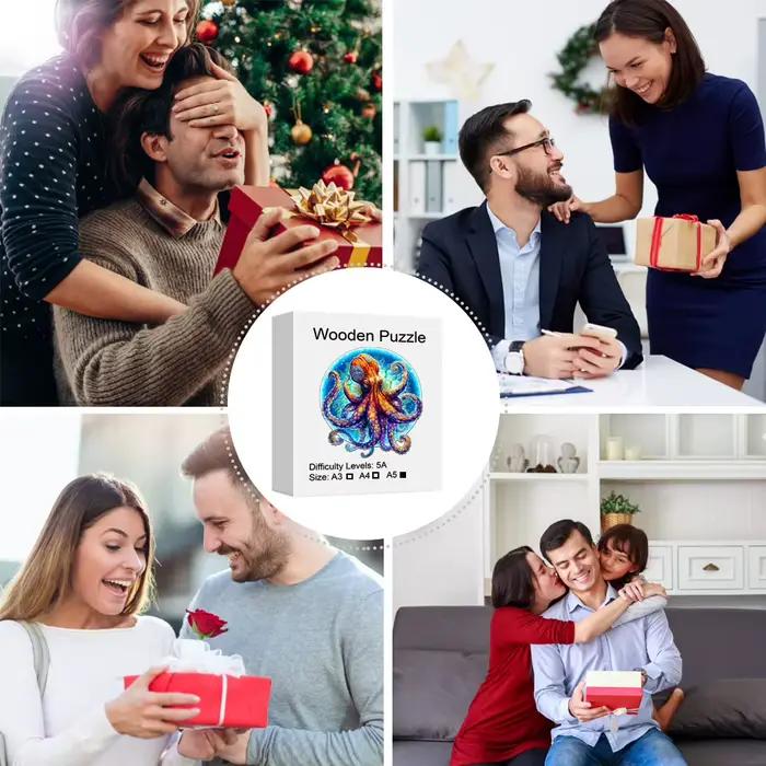 Puzzle géant en bois de poulpe pour amateurs de puzzle, jouet anti-stress unique, décoration de cadeau d'anniversaire de noël, jeu familial pour tous les âges