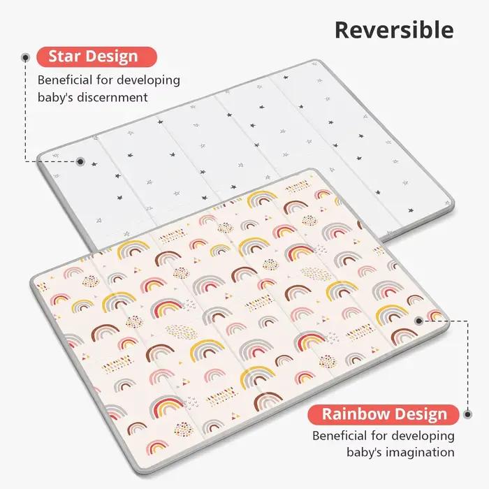 Tapis de jeu pliable en mousse pour bébé rose, imperméable et réversible pour éveil et développement, adapté pour enfants de 0 à 12 ans