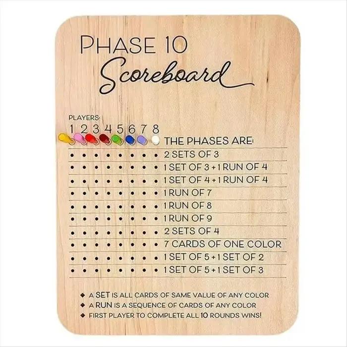 Tableau de Score Phase 10 2026 pour Partie Stratégique Cadeau Occasion Spéciale Jeu de Cartes Interactif Collaboration Familiale Amis