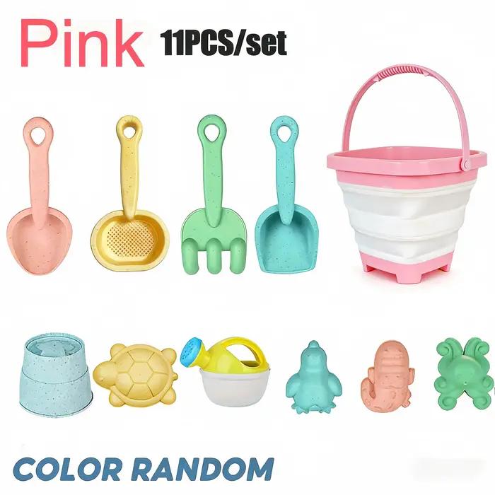 Ensemble de jouets de plage pour enfants, seau et pelles pliables en silicone avec moules à sable, essentiels de plage pour les jeux en plein air en été