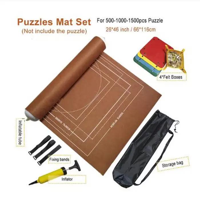 Tapis de puzzle en feutre pour jeux de 1500 à 3000 pièces, accessoire de puzzle avec sac de rangement et bandes de fixation pour enfants et adultes, usage familial et voyage