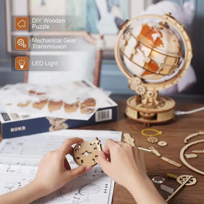 Lampe Globe en bois, jeux de puzzle 3D, cadeau d'anniversaire pour enfants et adultes, blocs de construction de décoration de maison, puzzle 3D pour enfants et adultes